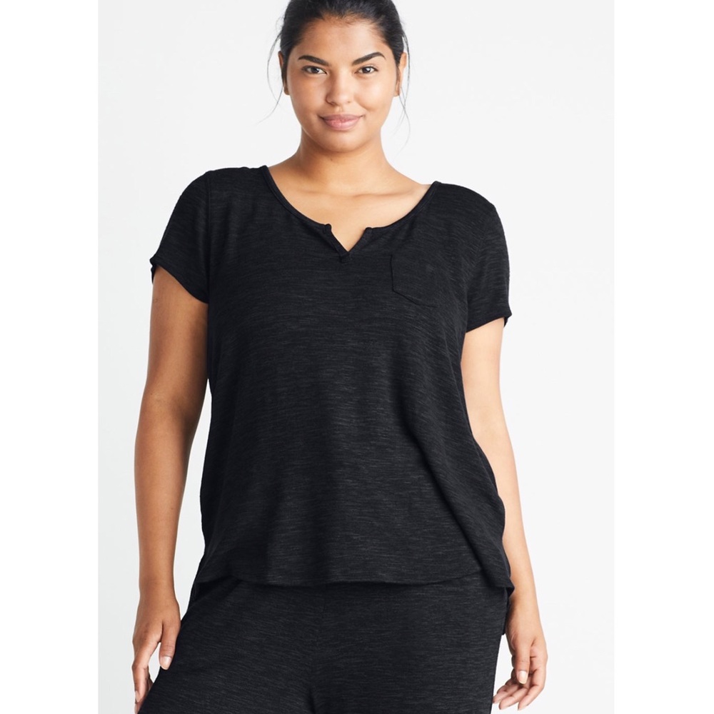 YUMMIE Cap Sleeve Lounge Tee - Slub Knit in Black Marl